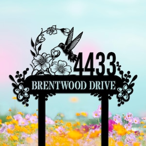 Custom Hummingbird Address Metal Yard Signs, Custom Lawn Address Sign, Address Sign Stake, Address Garden Stake, House Number Sign for Yard