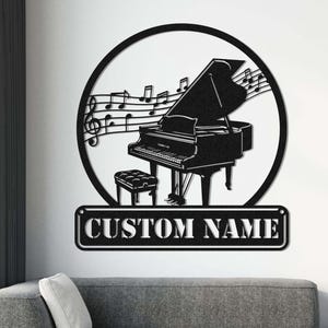 Personalized Piano Metal Wall Art, Piano Metal Sign, Music Lover Gift, Music Room Decor, Custom Name Sign for Musician, Pianist, Home Decor