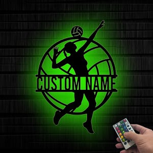 Personalized Volleyball Metal Wall Art LED Lights,Custom Volleyball Player Name Sign,Home Decor,Game Room Decor,Volleyball Sign Gift for her