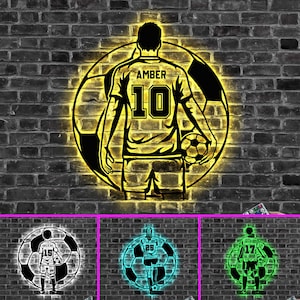 Custom Soccer Sign, Soccer Player Metal Wall Art LED Light, Soccer Player Gift, Gift For Kid, Gift for him, Game Room Decor, Wall Hanger
