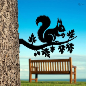 Letrero metálico de ardilla en rama, arte mural de animales del bosque, decoración de animales en ramas de árboles, letrero de bosque de metal, decoración de ramas de ardilla, regalo para mamá