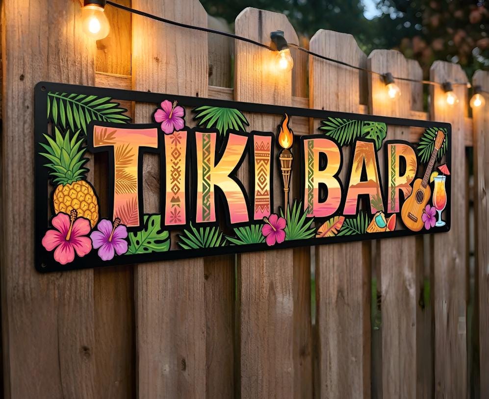 Hawaiian Tiki Bar Wall Sign, Summer Patio Decor, Tropical Party