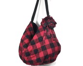 Red and Black Buffalo Check Quilted Hobo Bag Handbag Red and Black Buffalo Plaid Shoulder Bag Red and Black Buffalo Check Crossbody Bag