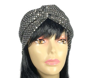 Silver Faux Sequin Turban Mock Turban Headband Turban Head Wrap Silver Confetti Dot Sequin Headwrap Flapper Sequin Headband Custom Sizes