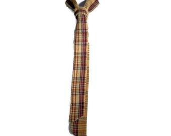 Plaid Skinny Tie Camel Plaid Skinny Tie Beige Cotton Flannel Skinny Tie Brown Plaid Necktie Plaid Tie Flannel Necktie Plaid Narrow Tie Sash