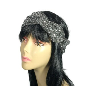 Silver Top Knot Turban Head Wrap Silver Wide Headband Flapper Headband Silver Confetti Dot Turban Headwrap 20's Silver Gatsby Head Wrap image 5