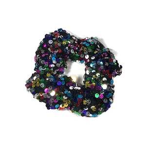 Sequin Scrunchie Multi-colored Sequin Scrunchie Sparkly Hair Tie Glam Paillette Hair Elastic Sequin Hair Accessory Pony Tail Elastic Rainbow