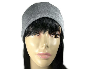 100% Cotton Jersey Knit  Helmut Lined Skull Cap Gray Cotton Skullcap Hats for Hair Loss Unisex Breathable Cotton Jersey Cotton Toque Helmut