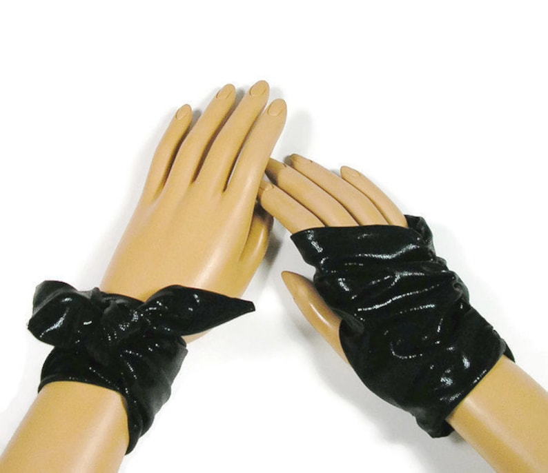 Black Faux Leather Fingerless Gloves Black Goth Gloves Black Punk Gloves Steampunk Fingerless Gloves image 4