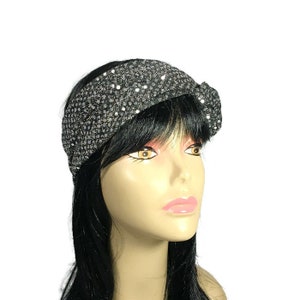 Silver Top Knot Turban Head Wrap Silver Wide Headband Flapper Headband Silver Confetti Dot Turban Headwrap 20's Silver Gatsby Head Wrap image 2