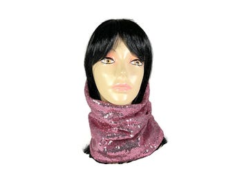 Sequin Neck Gaiter Pink Sequin Neck Gaiter Pink Balaclava Skiwear Women Pink Ski Wear Sequin Accessories Warm Scarves Fleece Lined Scarves