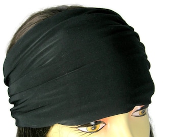 Black Silky Spandex Stay in Place Headband Cool Comfortable Head Wrap Fitness Head Wrap Biker Headband Wide Lycra Head Wrap Yoga Black Swim