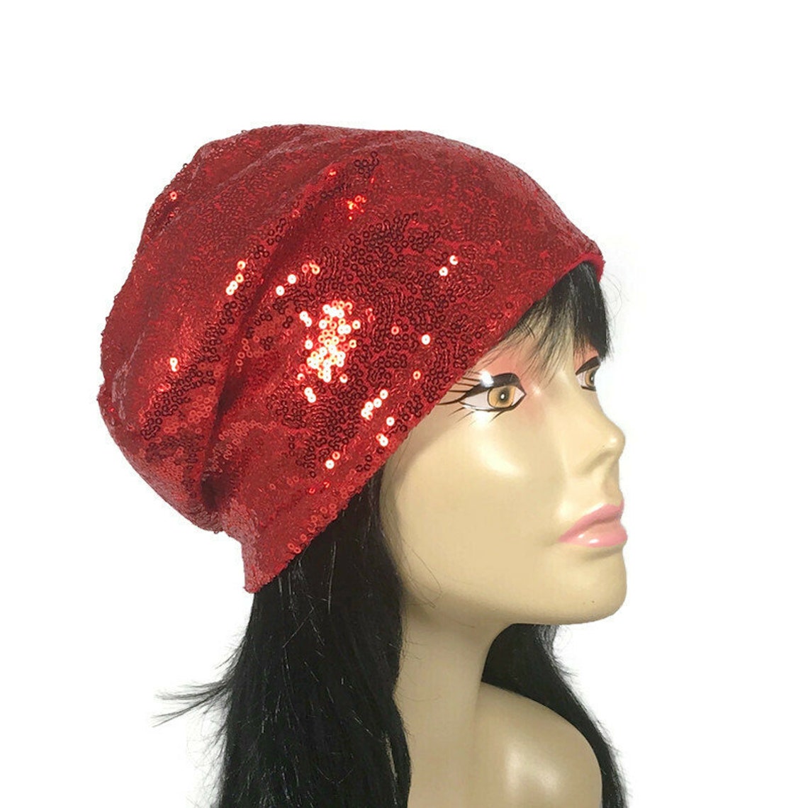 Red Sequin Hat Red Sequin Slouchy Beanie Sequin Slouch Hat Red Etsy