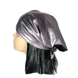 Gunmetal Gray Bandana Metallic Spandex Bandana Gray Metallic Spandex Bandana Gunmetal Gray Scarves Headcoverings Gray Kerchiefs Metallic
