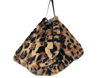Faux Fur Hobo Bag Leopard Print Faux Fur Handbag Faux Fur Shoulder Bag Leopard Print Hobo Bag CUSTOM SIZE HANDBAGS Crossbody Faux Fur Purse