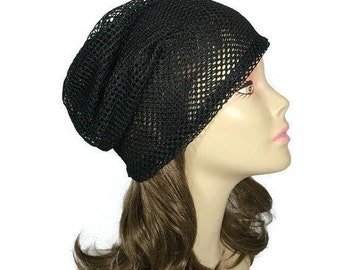 Lightweight Black Mesh Slouchy Beanie 