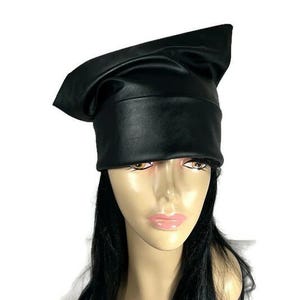 Gothic Faux Leather Slouch Hat Black Goth Beanie Black Faux Leather Slouchy Beanie Gothic Hats Unisex Gothic Black Toques Faux Leather Hats image 3