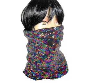 Sequin Neckgaiter Sequin Neck Gaiter Multi Colored Sequin Neck Gaiter Sequin Gaiters Fleece Lined Gaiter Fleece Lined Neck Sequin Skiwear