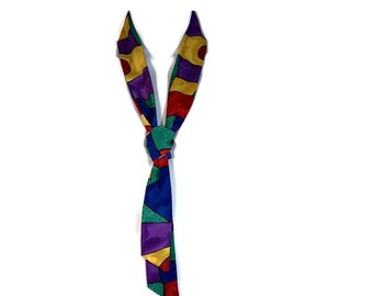 Skinny Tie Print Skinny Tie Skinny Necktie Red Tie Green Yellow Purple Print Necktie Colorful Scarves Poly Silk Necktie Women Handbag Tie