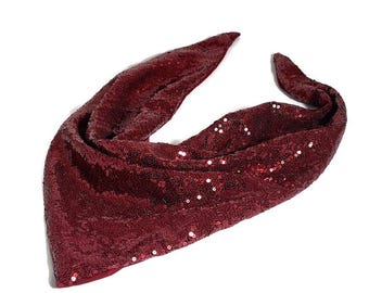 Burgundy Sequin Bandana Lined Bandana Burgundy Bandana Burgundy Sequined Bandanna Glam Bandana Women's Bandana Reversible Sequin Scarves