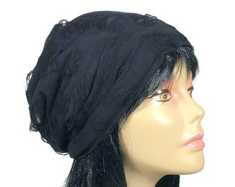 Grunge Black Beanie Goth Beanie Grunge Hat Lightweight Slouch Hat Goth Slouchy Beanie Steampunk Slouchy Beanie Black CUSTOM SIZE/Lining