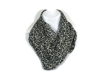 Leopard Print Chiffon Scarves Black Gray White Cheetah Infinity Scarves Leopard Scarf Leopard Scarves Women's Gifts Leopard Infinity Scarf