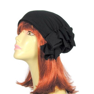 100% Cotton Lightweight Extra Slouchy Black Cotton Jersey Slouch Hat&quot;BREATHES&quot;Elegant Light Weight Slouchy Beanie Chic Hat for Hair Loss