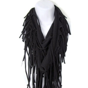 Black Fringe Scarves Cotton Fringed Infinity Scarves Western Scarves T Shirt Scarves Boho Scarves Hippie Scarves Fringe Scarves Hippie Scarf image 1