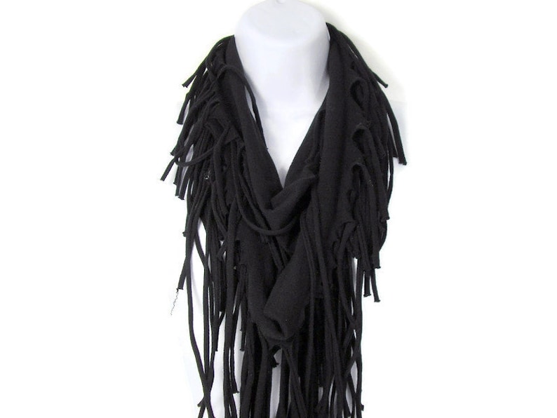 Black Fringe Scarves Cotton Fringed Infinity Scarves Western Scarves T Shirt Scarves Boho Scarves Hippie Scarves Fringe Scarves Hippie Scarf image 1