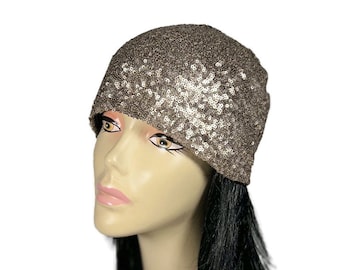 Sequin Skull Cap Bronze Sequin Toque Skullcap Sequin Skullcaps for Hair Loss Glam Skullcap Custom Size Skullcaps Sequin Hats Chemo Sparkly