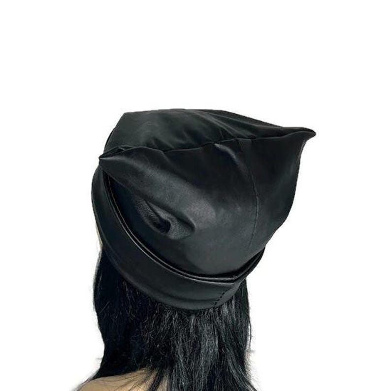 Gothic Faux Leather Slouch Hat Black Goth Beanie Black Faux Leather Slouchy Beanie Gothic Hats Unisex Gothic Black Toques Faux Leather Hats image 4