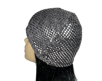 Skull Cap Faux Sequin Skullcap Trendy Skull Cap Black and Silver