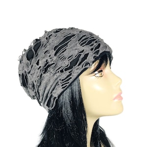 Grunge Slouchy Beanie Grunge Beanie Gray and Black Grunge Hat Unisex Beanie Goth Chic Slouchy Hat Shredded Beanie Men's Grunge Beanie Grey