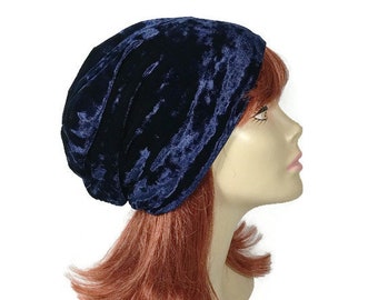 Blue Velvet Slouchy Hat Velvet Beanies Blue Panne Velvet Hat Velvet Slouch Hat Velvet Chemo Caps Blue Velvet Hats for Hair Loss Blue Hats