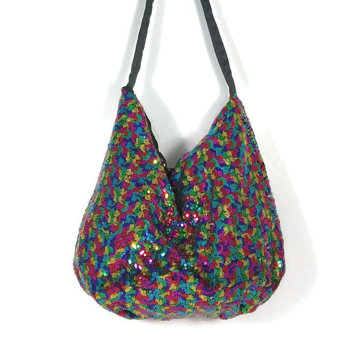 Sac à Main Hobo Sequins Mesh Bleu Aqua - Sac Bandoulière Occasion