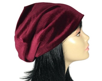 Burgundy Velvet Slouchy Beanie Wine Color Velvet Hat Velvet  display picture 3