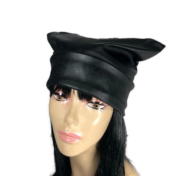 Gothic Faux Leather Slouch Hat Black Goth Beanie Black Faux Leather Slouchy Beanie Gothic Hats Unisex Gothic Black Toques  Faux Leather Hats