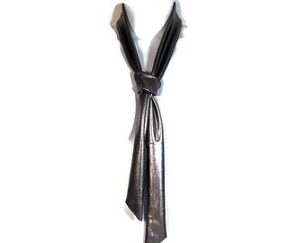 Skinny Tie Skinny Necktie Gunmetal Gray Skinny Tie Gray Necktie Gunmetal Skinny Tie Metallic Spandex Skinny Tie Bridal Tie Womens Skinny Tie