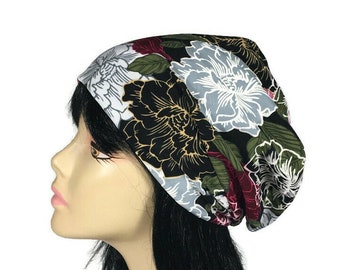 Lightweight Floral Slouch Hat Custom Size Floral Slouchy Beanie Lycra Slouchy Beanie Spring Beanie Women Floral Hat for Hair Loss Chemo Hat