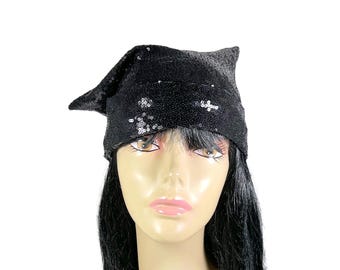 Black Sequin Hat Gothic Beanie Sequin Goth Toque Black Toque Black Beanie Sequin Slouch Hat Black Hats for Hair Loss Custom Sizes
