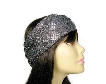 Silver Headwrap Faux Sequin Dot Headwrap Silver Headwrap Faux Sequin Dot Headband Silver Hair Accessory Faux Sequin Headband Lined Headwrap