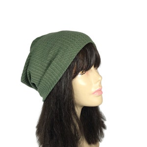 Army Green Waffle Knit Slouchy Beanie Olive Green Thermal Knit Hat Unisex Slouch Hat Super Soft Hat Unisex Green Beanie Reversible CUSTOM Sz image 5