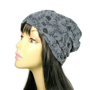 CUSTOM SIZES/Lining Slouchy Beanies for Women Grey Lace Slouch Hat Custom Sizes Hair Loss Hats Chemo Caps Slouchy Chemo Hat Women&#39;s Gray Hat