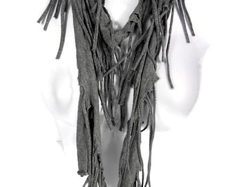 Gray Fringed Cotton T Shirt Scarf Grey Cotton Fringe Scarf  Fringed Scarves  Light Gray Scarves with Fringe Fringed Scarves Gray Scarves