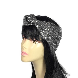 Silver Top Knot Turban Head Wrap Silver Wide Headband Flapper Headband Silver Confetti Dot Turban Headwrap 20's Silver Gatsby Head Wrap image 1