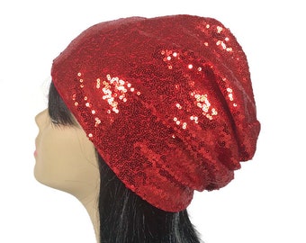 Red Sequin Hat Red Sequin Slouchy Beanie Sequin Slouch Hat Red Slouch Beanie Red Slouch Hat Glam Slouchy Beanie Sparkle Hat Christmas Hat