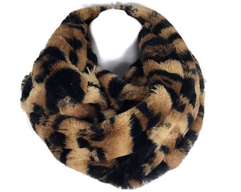 Faux Fur Animal Print Scarves Leopard Print Faux Fur Cheetah Vegan Fur Infinity Scarves Leopard Scarves Animal Print Faux Fur Scarves Brown