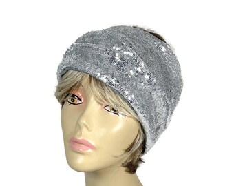 Fascia per capelli con paillettes argentate Fascia per capelli con paillettes argentate Foulard con paillettes argentate Fascia larga Fascia larga con paillettes Flapper Glam Turbante scintillante Tutte le taglie