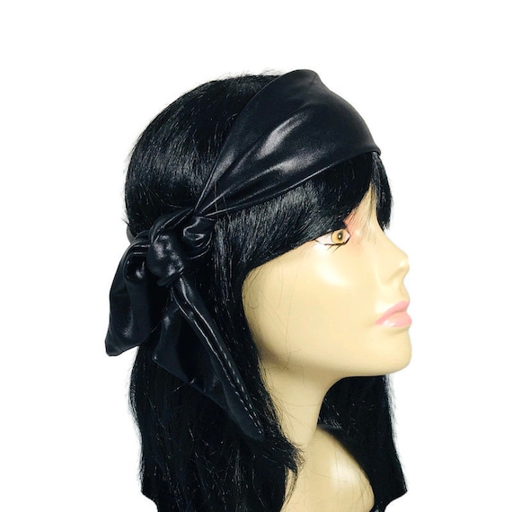 Goth Black Metallic Spandex Headwrap Gothic Headband Goth Black