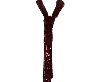 Burgundy Sequin Necktie Burgundy Sequin Skinny Scarf Sequin Skinny Scarves Women's Neckties Sequin Neckties Women Glam Skinny Tie Sequin